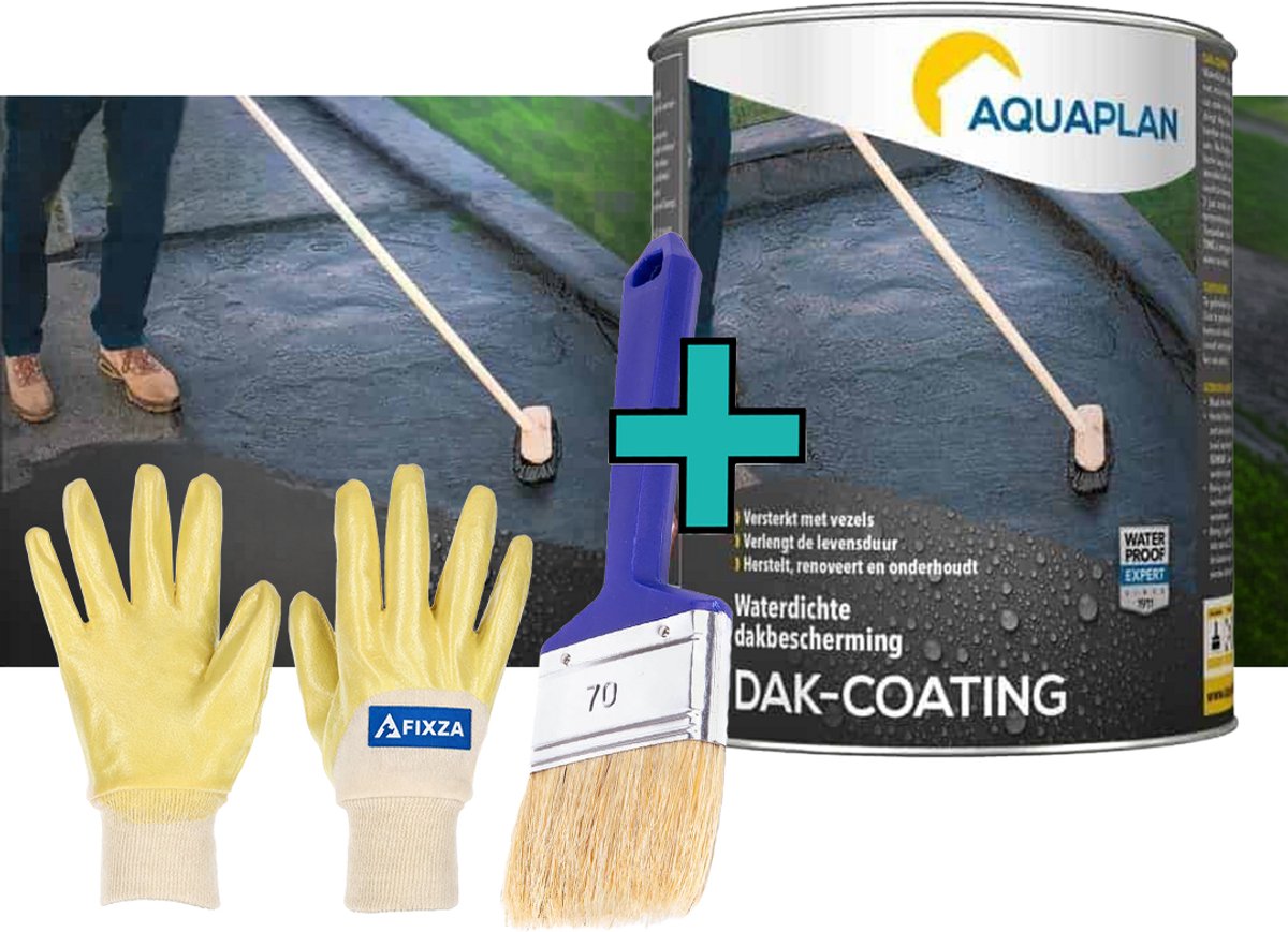 AQUAPLAN Dak-Coating – set – Bitumen Dakcoating voor Waterdichte Dakreparatie en Dakonderhoud – Versterkt met Vezels – 3 kg