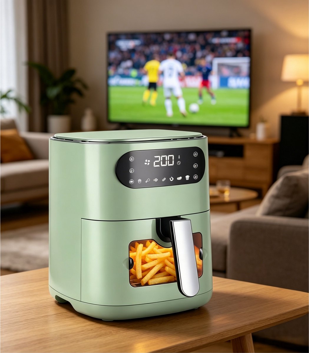 NETTLIFE Airfryer 6L - Hetelucht friteuse met Kijkvenster - 1500W - 7 Bakprogramma's - 80-200°C Instelbaar - Timer & Touchscreen - Tot 5-6 personen - Groen