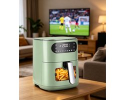 NETTLIFE Airfryer 6L - Hetelucht friteuse met Kijkvenster - 1500W - 7 Bakprogramma's - 80-200°C Instelbaar - Timer & Touchscreen - Tot 5-6 personen - Groen