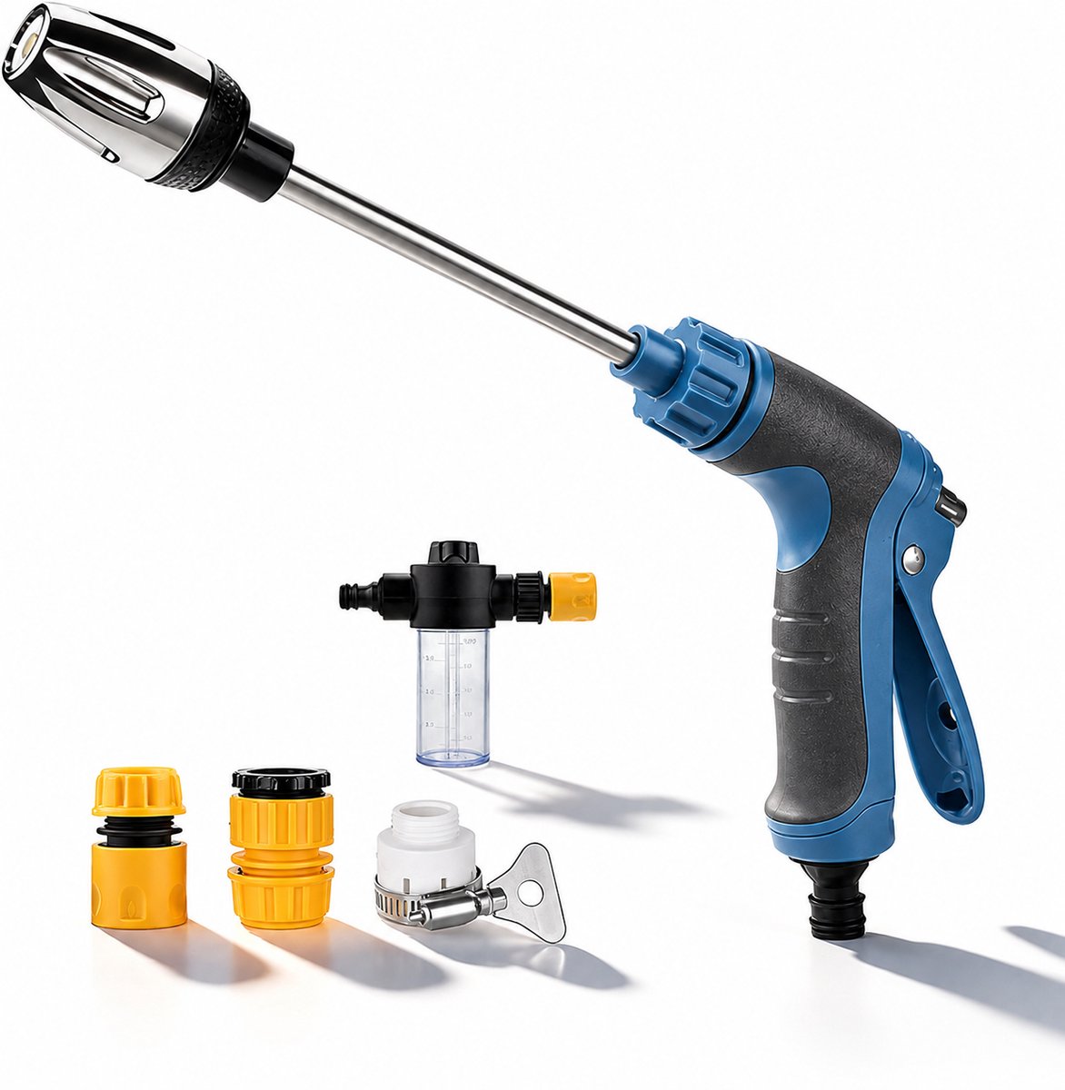 VHV-Hogedrukspuit - Tuinslang opzetstuk - Waterpistool tuinslang - Hogedrukspuit voor tuinslang - Hogedruk mondstuk - Krachtige waterstraal - Multifunctioneel - Voor auto wassen, terras en tuin - Universele aansluiting - Blauw