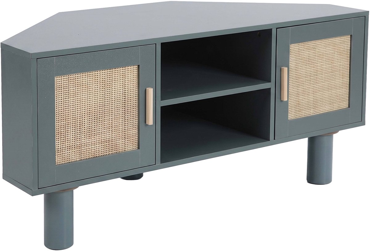 Oviala - Tv-meubel houtlook 120 cm synthetisch rotan Scandinavisch donkergroen - Adam