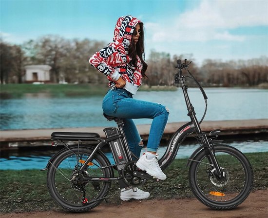 Samebike CY20 Elektrische Fiets - 20" Opvouwbaar, 250W Motor, 36V 12Ah Accu, 80km Bereik, 7-Speed Shimano - Donkerblauw met Korf en Standaard — afbeelding 5