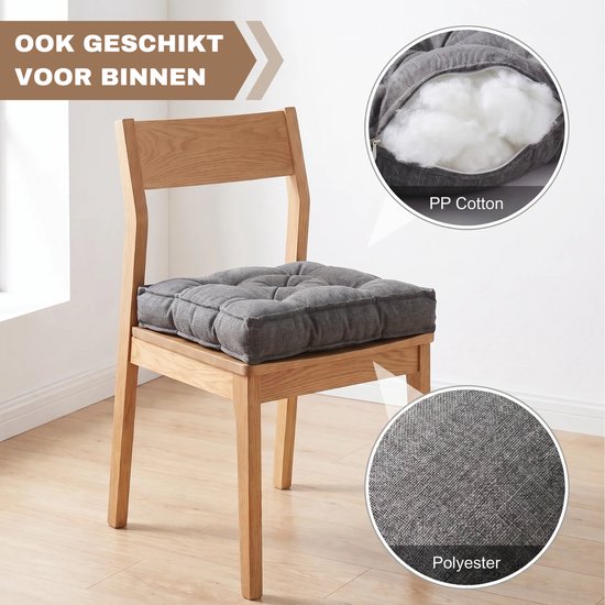 Donkergrijs vierkant kussen met knopen, gevuld met PP katoen en hoes van polyester.