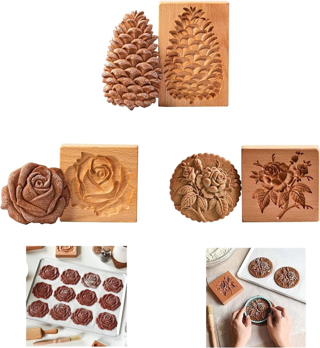 Houten Koekjesvorm - Bakvorm Embossing - DIY Bakken - Gegraveerd Patroon - 15x15x2 cm - Houtkleur