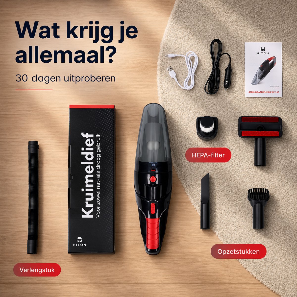 Hiton Hiton Kruimeldief Snoerloos Handstofzuiger - afbeelding 4