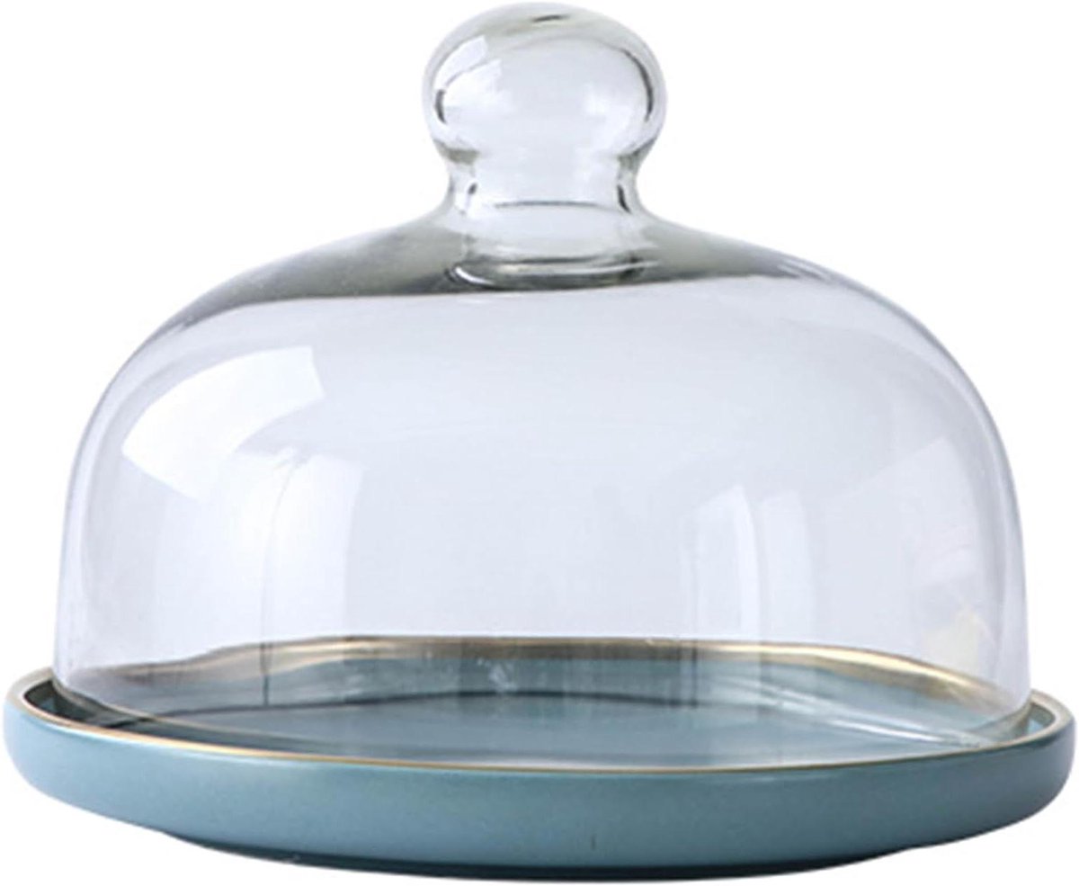 Taartplateau met deksel - Dessert schaal - Gebak presenteren - Keramiek en glas - 15 cm diameter - Blauw