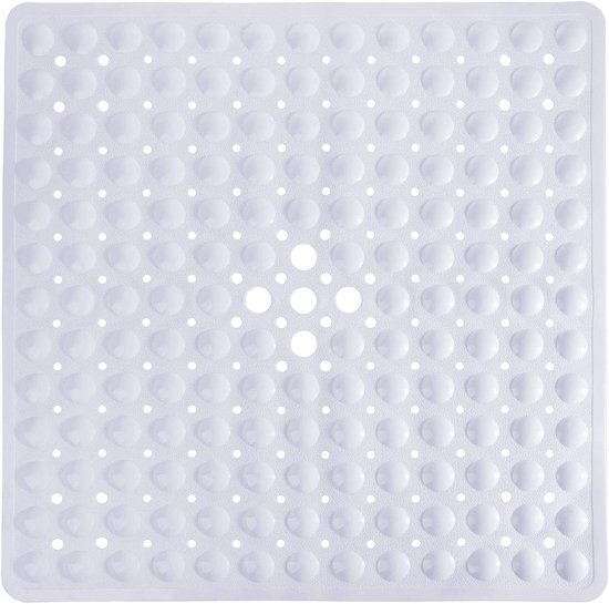 Antislip douchemat - Antislip badkamermat - Met sterke zuignappen en afvoergaten - Machinewasbaar - Geschikt voor gebruik in de douche en het bad - Wit - 53 x 53 cm - Vierkant