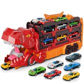 Dinosaurus Speelgoedtruck – Inclusief 6 Auto’s – Dino Transporttruck met Racebaan en Lanceerfunctie – Speelgoed Auto’s voor Kinderen vanaf 3 Jaar