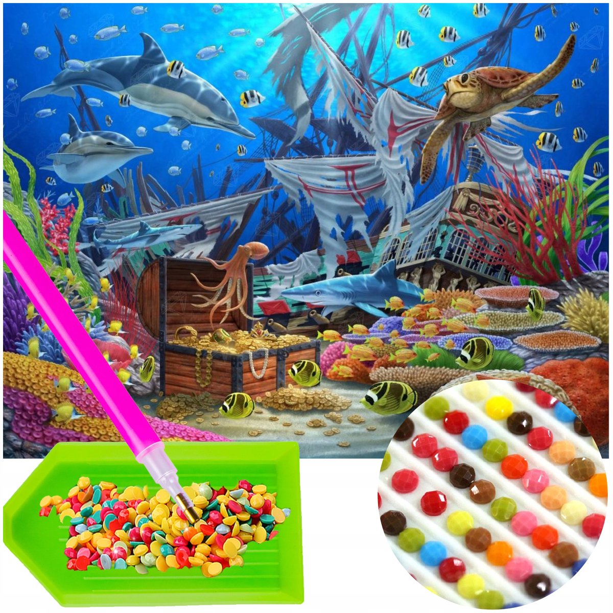 Diamant Borden Mozaïek 5D - Onderwater Schat 40x30cm