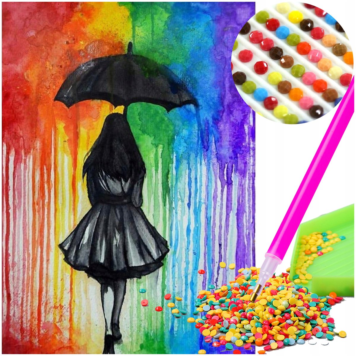 Diamant Schilderen Set Vrouw met Paraplu 5D Mozaïek Kunst 30x40cm