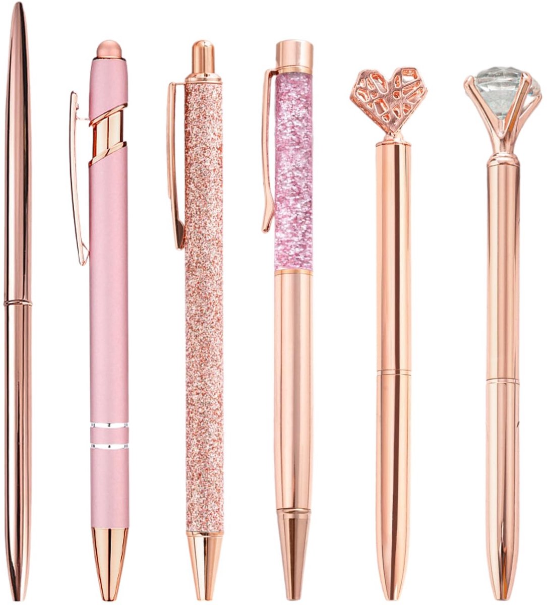 Dailygoods- Strass-balpen Set van 6 - Vlot schrijven - Comfortabele greep - Valbestendig - Duurzaam - Metalen uitvoering - Balpennen