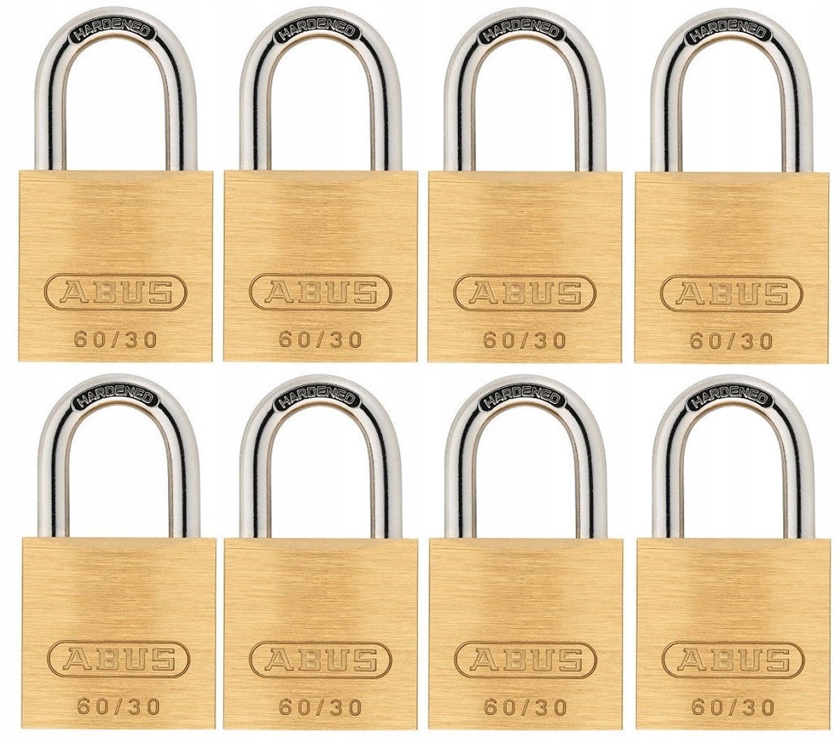ABUS Set 8 Beugelsloten Messing 60/30 - Eén Sleutel Systeem