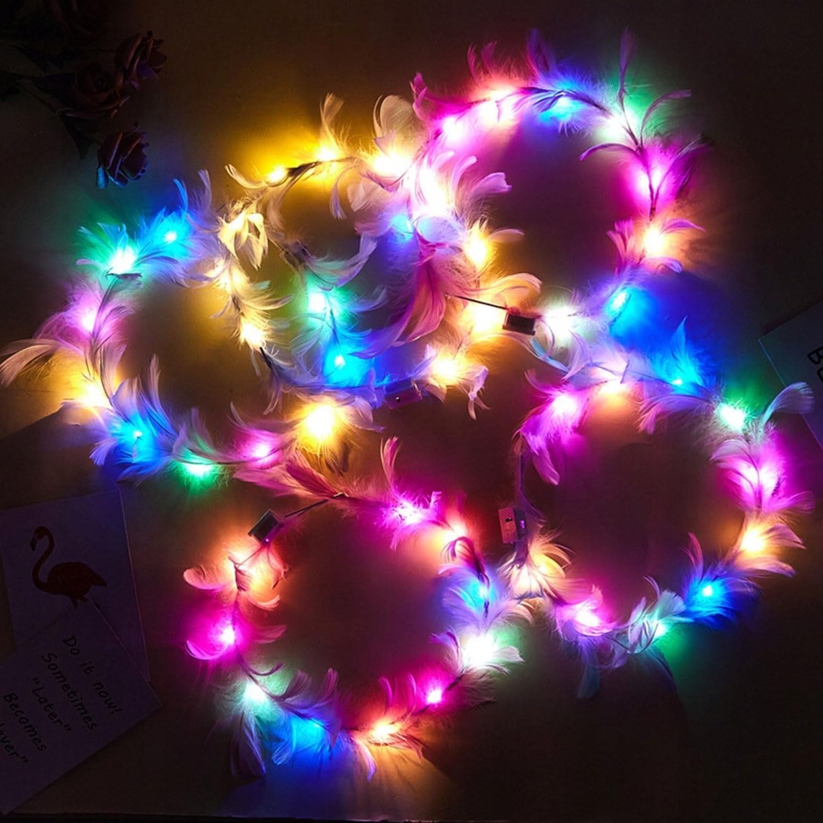 Glowende LED Veer Wianek - Multi Kleuren Hoofdtooi voor Feest & Bruiloft