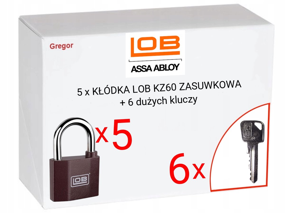 5x LOB KZ60 schuifbal met 6 grote sleutels - één sleutelsysteem