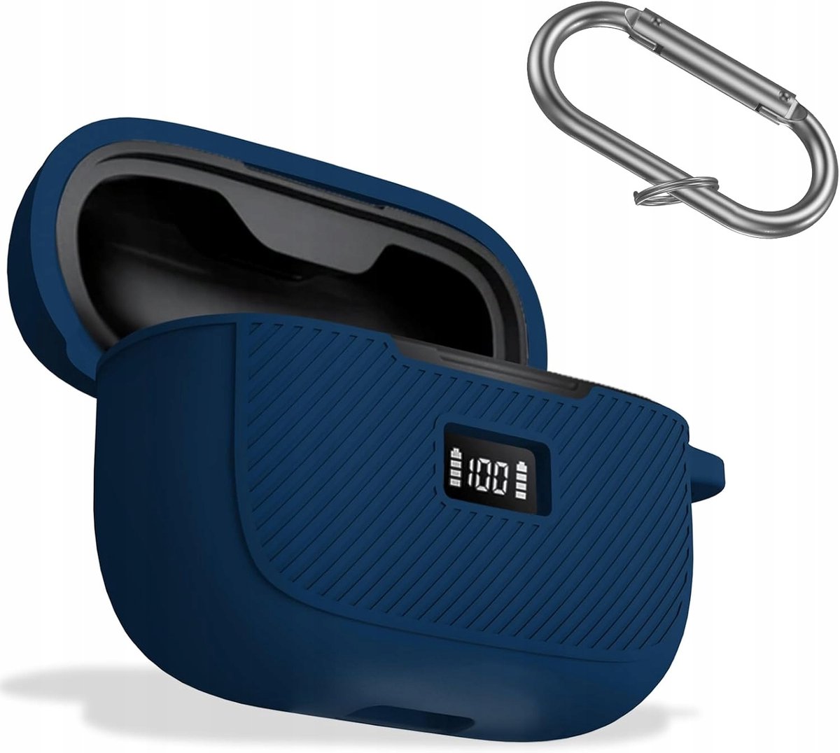 Blauw Siliconen Hoesje voor Blackview Airbuds 8 met Karabijnhaak