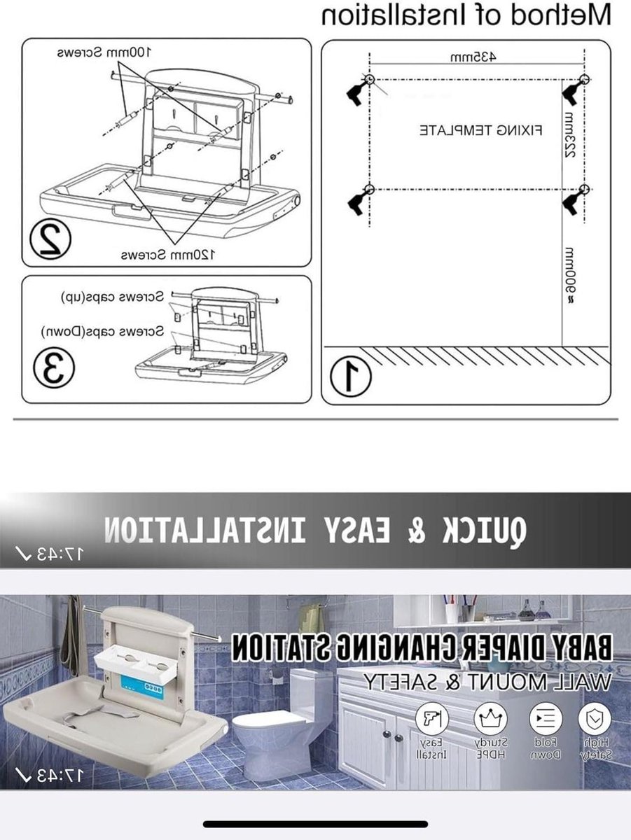 Baby Verschoonstation - Wandmontage Tafel - Babyverzorging Thuis - Opvouwbaar Ontwerp - 85 x 57 cm - Grijs