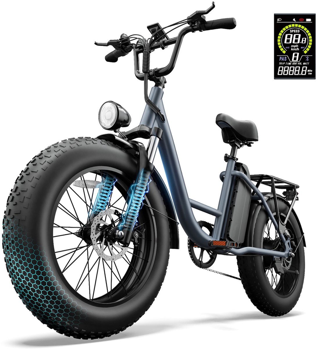 QEKUD E20 PRO E-Bike 20 inch Fatbike Elektrische Fiets 250W motor 48V 15.6Ah Accu 7 versnellingen- 50-75km actieradius