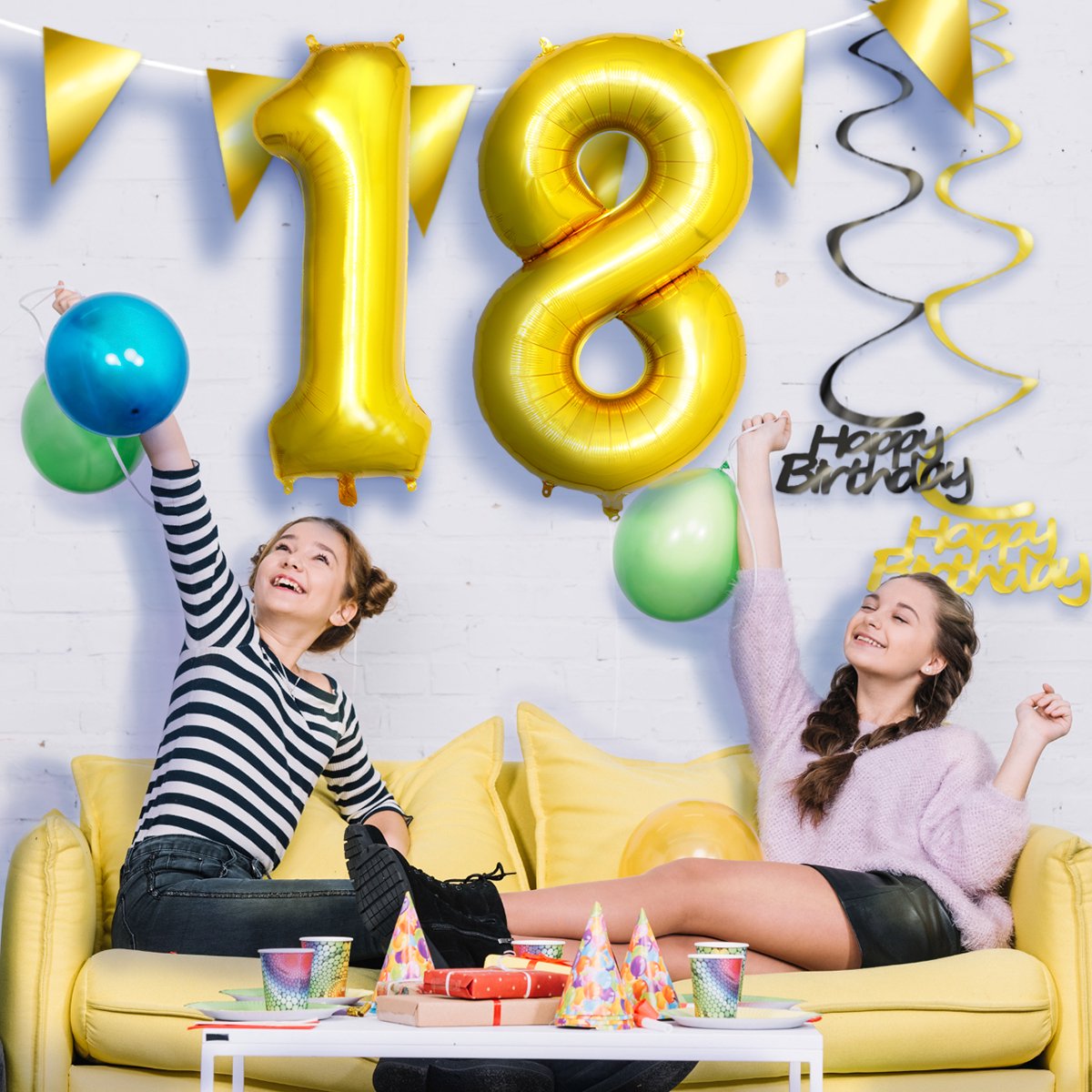 Folie Ballon Cijfer 18 Jaar Cijferballon Helium Ballonnen Feest Versiering Folieballon Verjaardag Versiering Goud 86 Cm — afbeelding 3