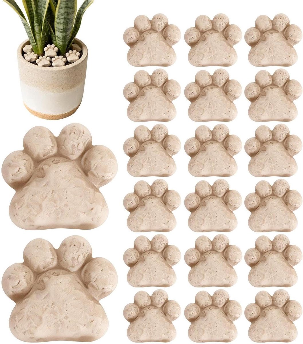 Plantenstenen - Dwergstenen decoratie - Tuin decoreren - Kattenpoot vorm - 20 stuks - Grijs