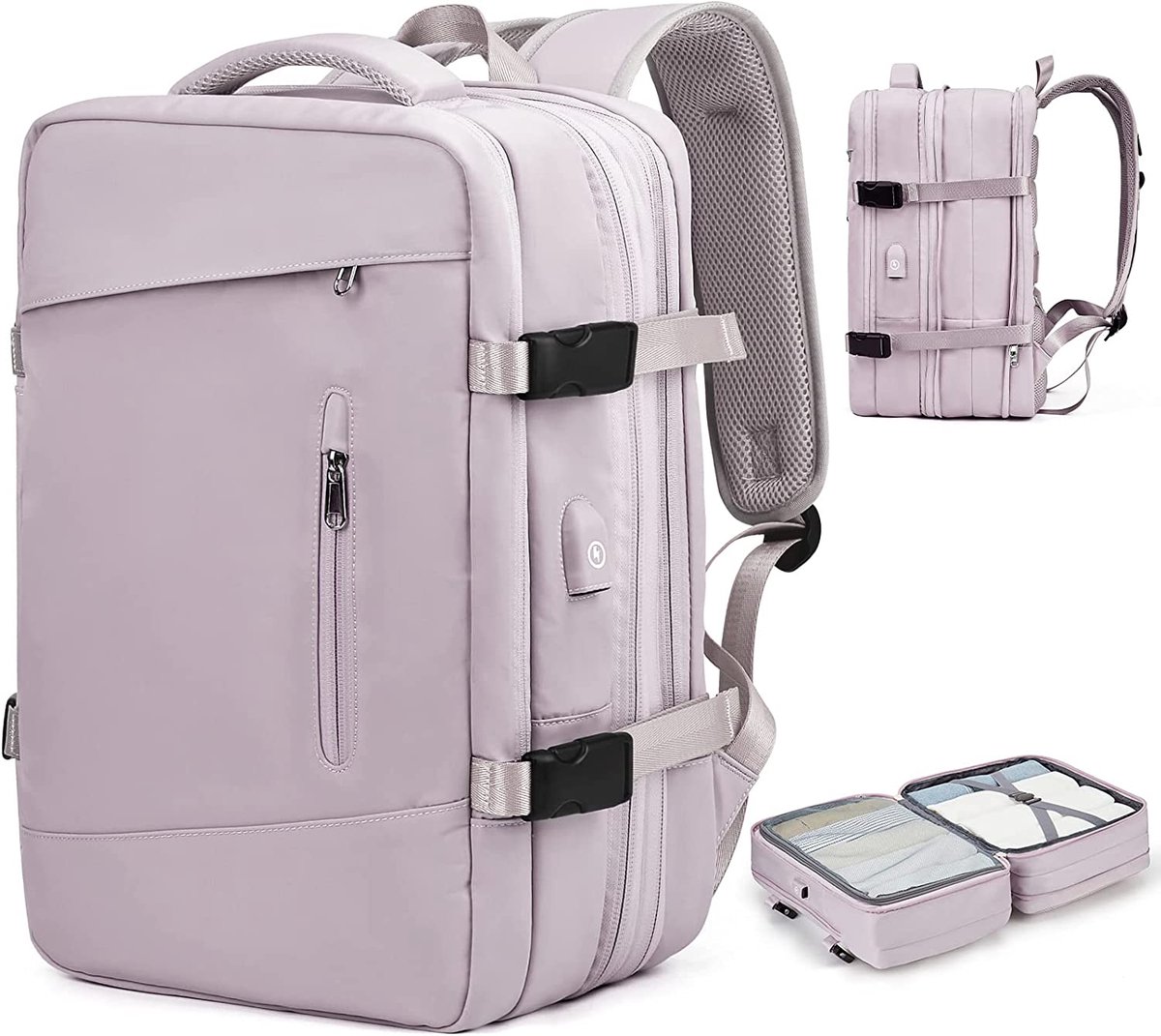 Grote Capaciteit Laptop Rugzak 17 Inch – Uitbreidbare Reiserugzak, Schooltas en Handbagage Rugzak voor Dames en Heren – Waterafstotende Rugzak met USB-Aansluiting, Apart Schoenenvak en Natvak – Voor Werk, Reizen en School