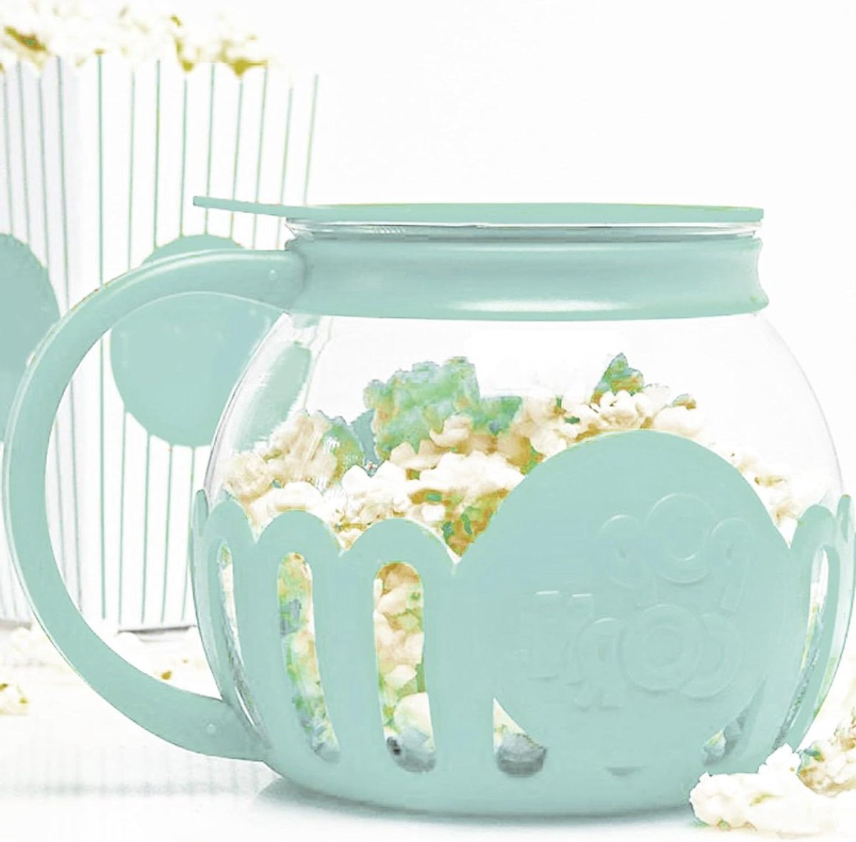 Popcorn Maker - Maak Popcorn - Thuis Snacks - Hittebestendig Glas - 2.13 Liter - Blauw
