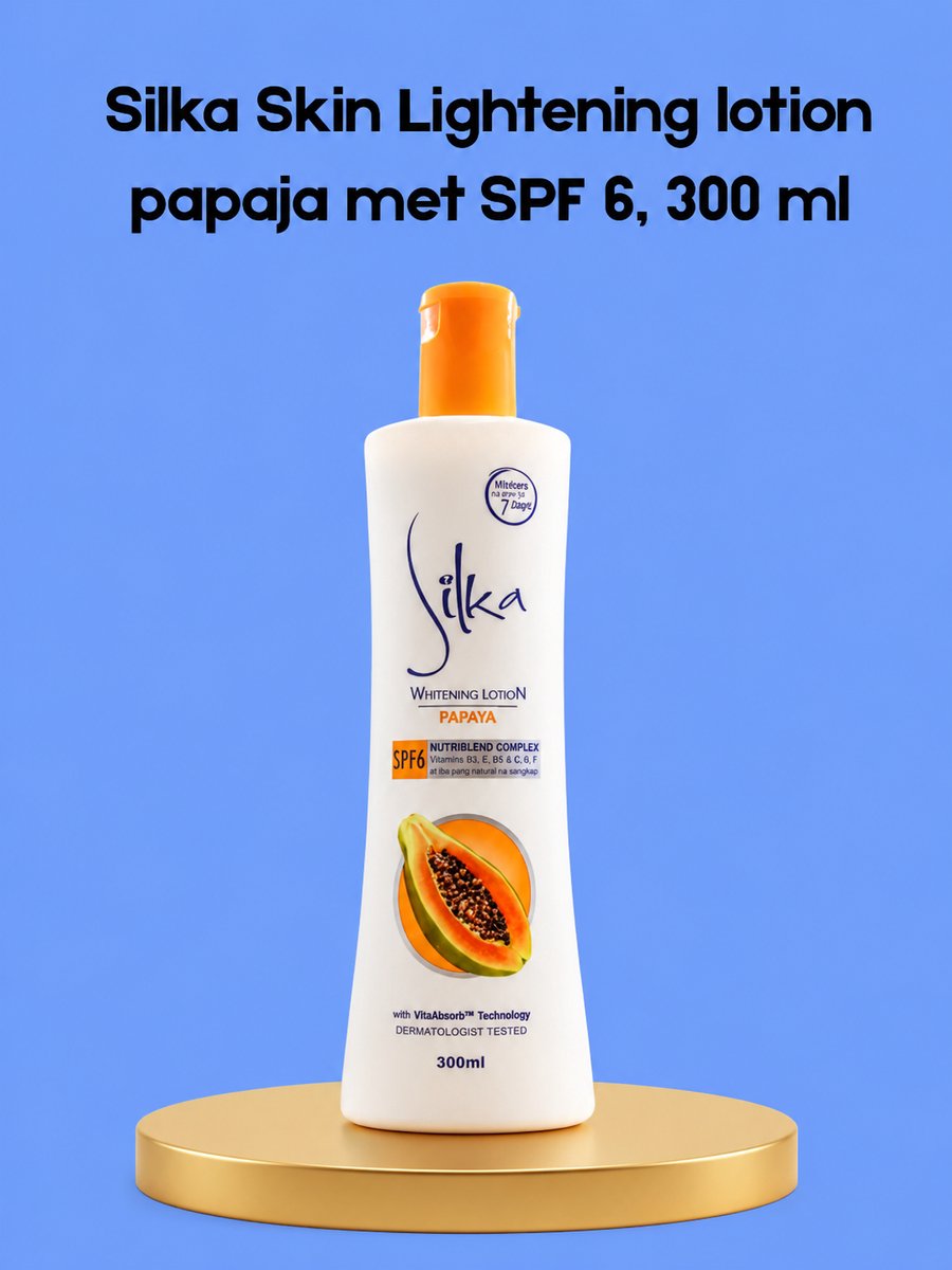 Silka Skin Lightening Lotion Papaya SPF 6 – 300 ml – Verhelderende & Hydraterende Body Lotion – Helpt Donkere Vlekken te verminderen, Egaliseert de Huidtint & succesvolle Bescherming – Voor een Gladde, Stralende & Gezonde Huid