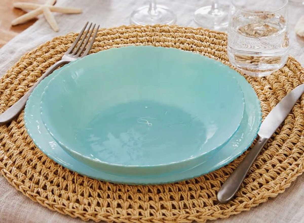Ammoniet Diepe Soepkom 21 cm - Turkoois Gehard Glas