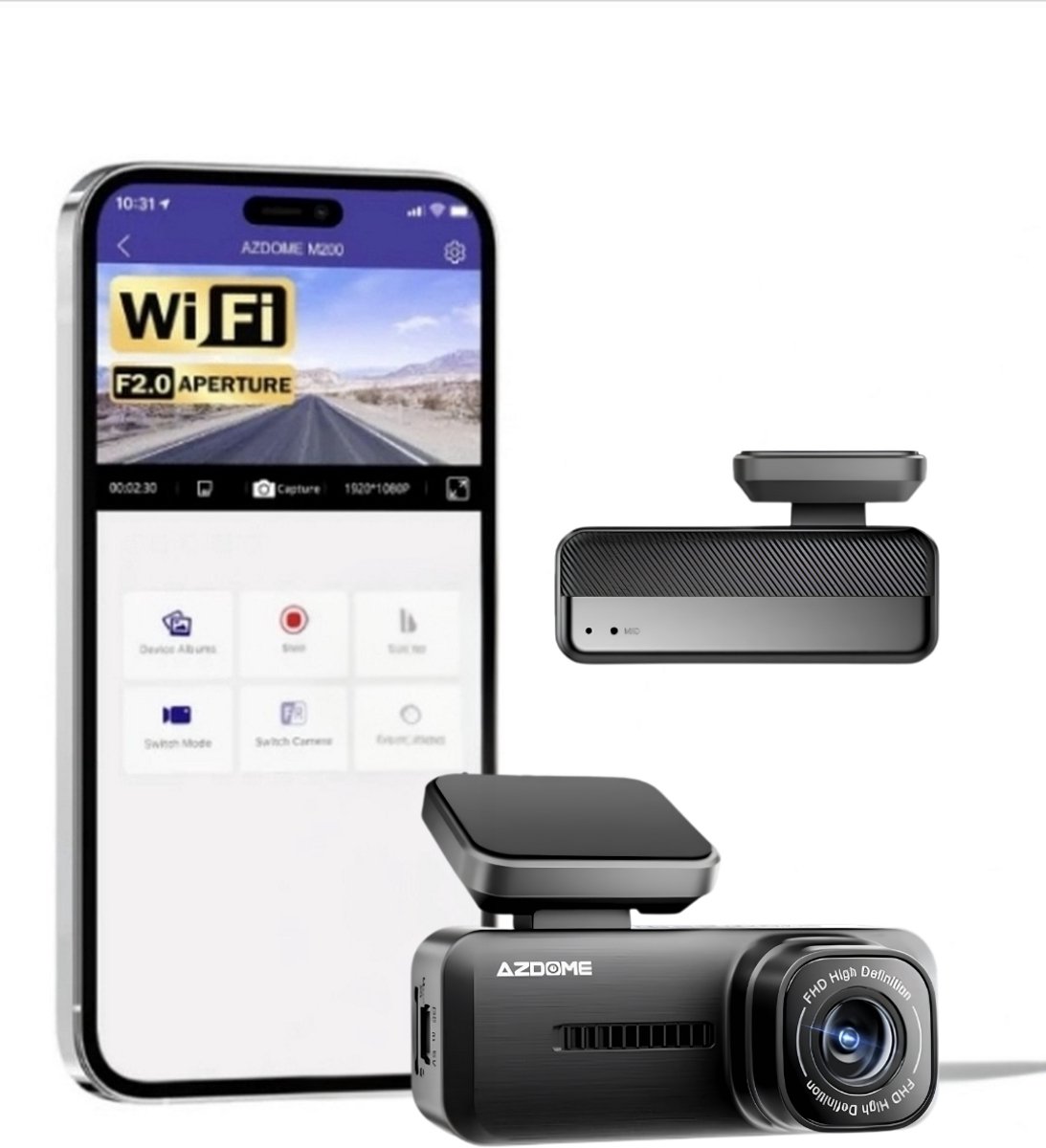 Azdome M200 smart dashcam voor auto 1080P Full HD- WiFi- APP- G-Sensor- kleur zwart