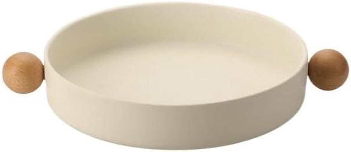 Fruitschaal Rond - Opbergbak Desktop - Keuken Decoratie - Massief Houten Handvat - Niet Gespecificeerd - Crèmekleurig