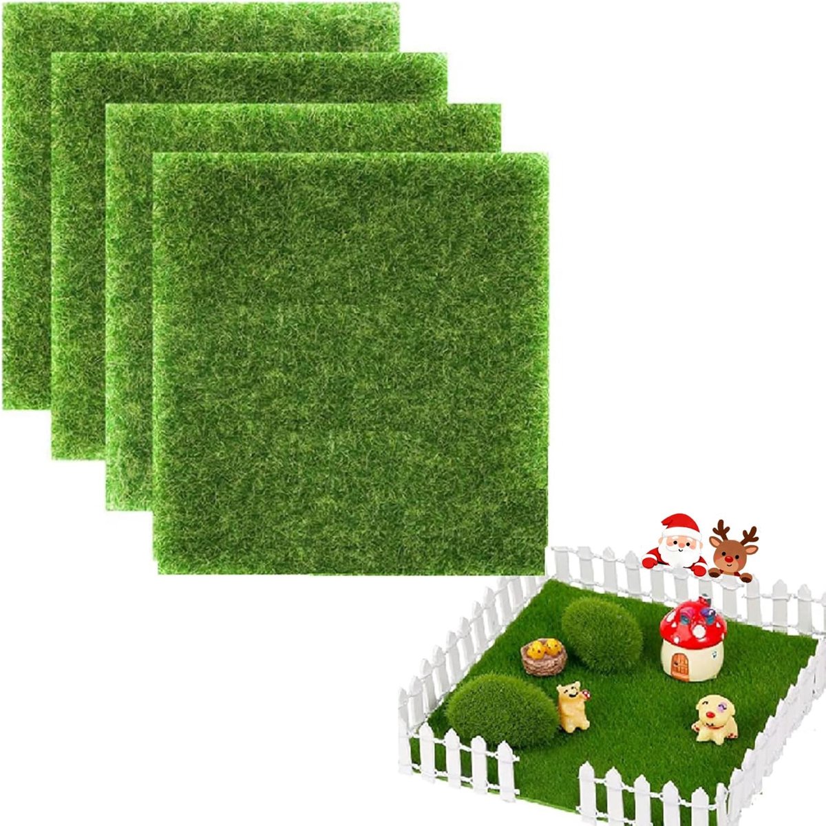 SMOAKEZ- Kunstgras Miniatuurtuin - Tuindecoratie Set 4 Stuks - Kunstmos voor Buiten - Microlandschap Decoratie - Creatief Gebruik - Duurzaam en Realistisch