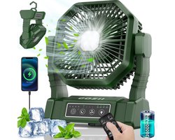 Campingventilator met Accu 20000mAh – Draagbare Ventilator met LED Lamp – Powerbank Functie – Afstandsbediening – 4 Snelheden – Timer – Oplaadbaar voor Camping, Tent, Caravan en Outdoor