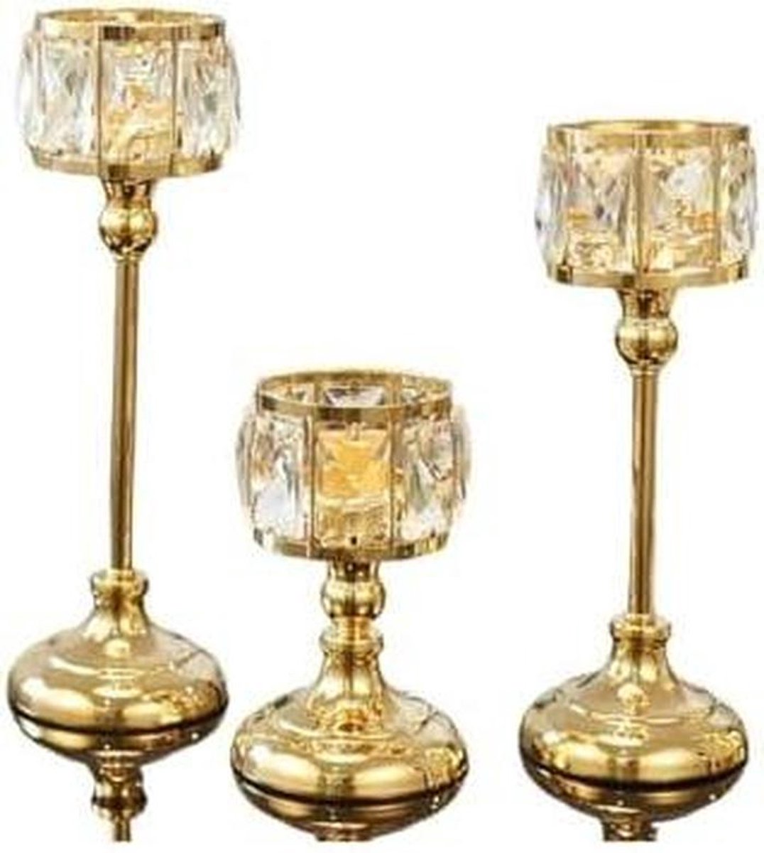 Kaarsenhouder set - Glazen kandelaar - Sfeer creëren - Stabiele basis - 3 stuks - Zilverkleurig