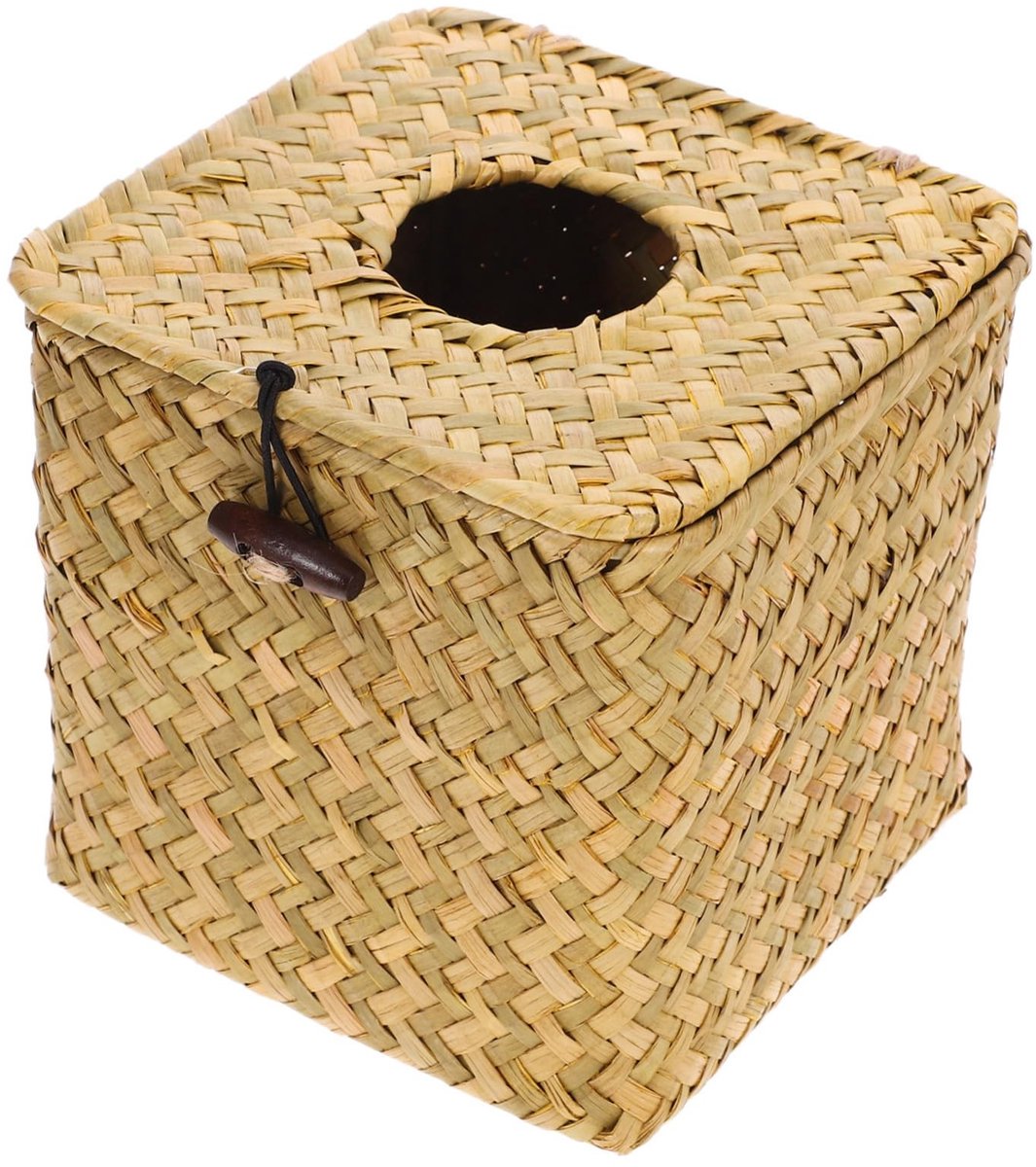 VLEMICO- Tissuebox Geweven Riet - Vierkante Tissuebox - Decoratieve Tissuedoos - Geschikt voor Kantoor - Maat 14,5 x 14 cm - Gemakkelijk te Reinigen