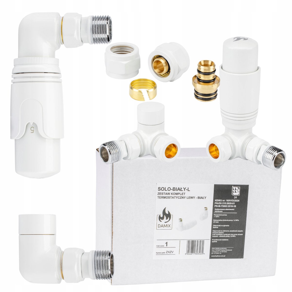Thermostatische Radiatorafsluiter Set Links Wit met Vooringestelde Klep PEX
