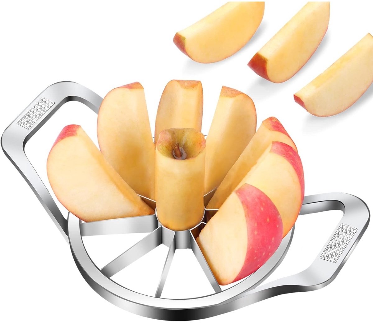 TOVBMUP Appelsnijder - Professionele appelsnijder - Verwijdert klokhuizen en snijdt in plakjes - Duurzaam en gemakkelijk schoon te maken - Geschikt voor appels, peren en ander fruit - Roestvrij staal - Zilver