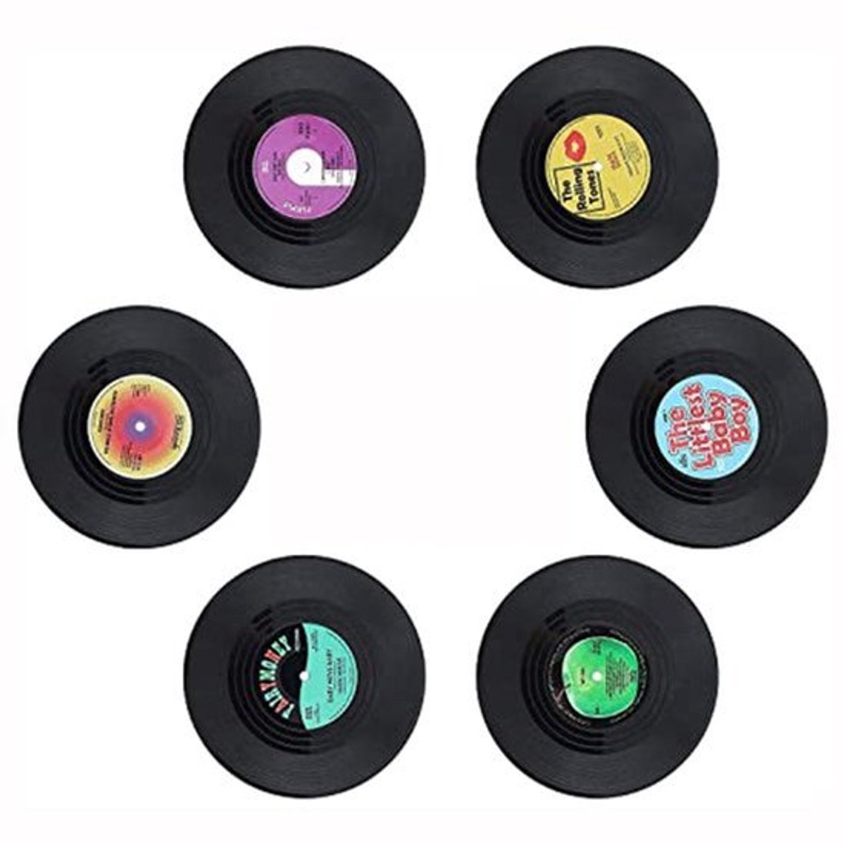 Set van 12 onderzetters - 4,1 inch retro vinyl - Antislip bescherming voor tafelblad