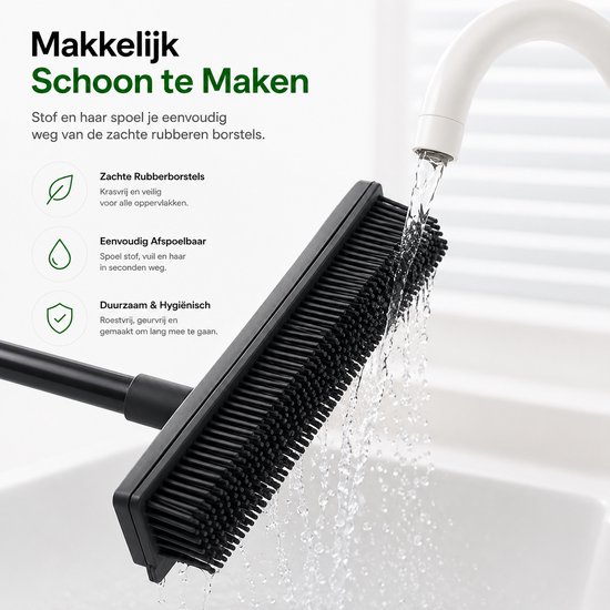 BOTC Rubberen Bezem - 2-in-1 Vloerborstel en schraper - Telescopisch tot 120 cm - Breedte 32 cm - Kappersbezem - Zwart van BOTC — afbeelding 5