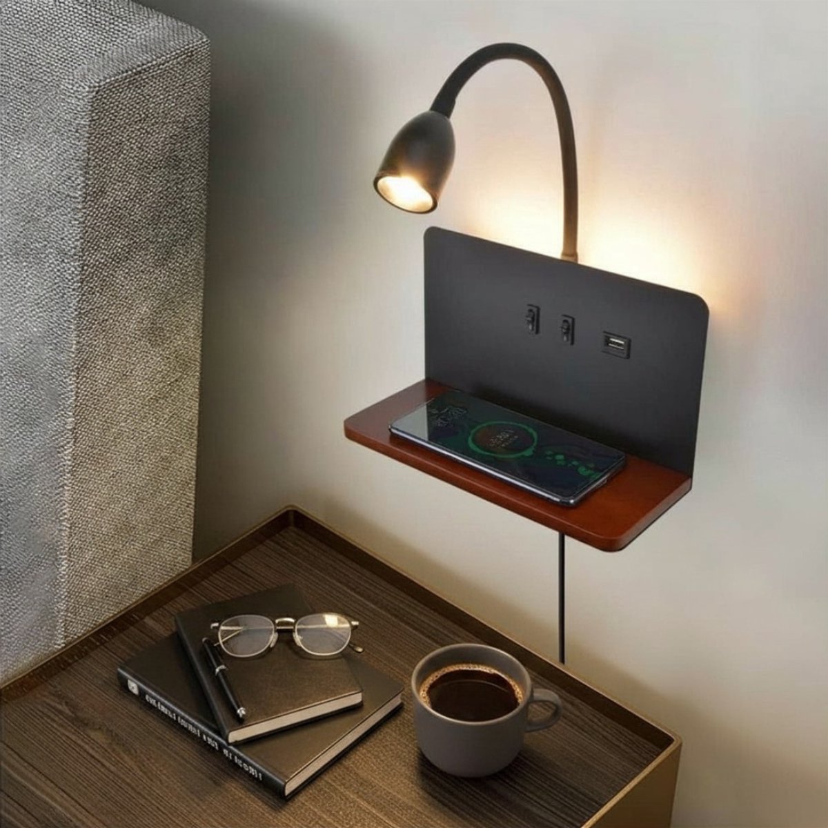 MRKK® Wandlamp Binnen met Snoer - Wandlamp met Stekker voor Binnen - Zwart