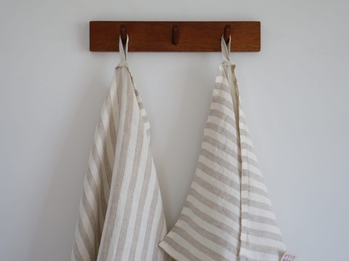 Linnen Label - Duurzaam 100% Europees gewassen linnen theedoeken set van 2 - 45 x 65 cm - Lichte streep