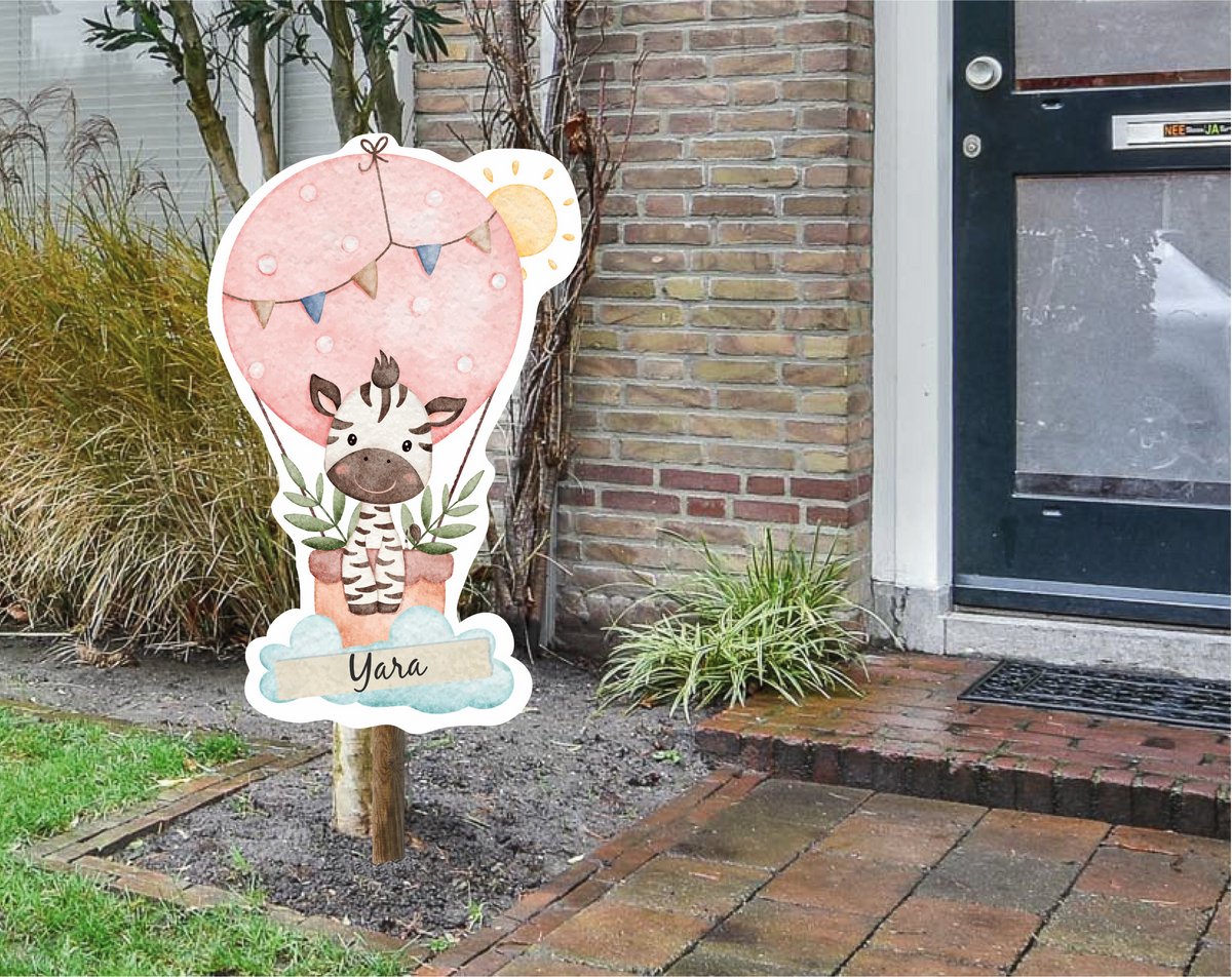 Studio Jitske Raamsticker Raambord Geboortebord 50cm geboorte aankondiging zebra in luchtballon