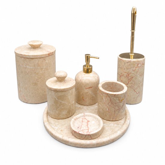 Marmoree - Marmer - Badkamerset - 7 delig - Beige - Goude Details