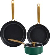 Batterie de cuisine COMBEKK Element Expert - 4 pièces - Verte - Revêtement antiadhésif en céramique sans PFAS - Fabriquée à partir d'aluminium 100 % recyclé - Compatible induction