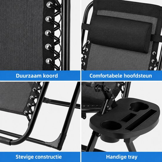 Rolu Tuinstoelen - Ligstoel Tuin - Verstelbare Tuinstoel - 160 × 69 × 80 CM - 8 CM Dik Kussen - 160 KG Draagvermogen - Ademend - Zwart van Rolu — afbeelding 4
