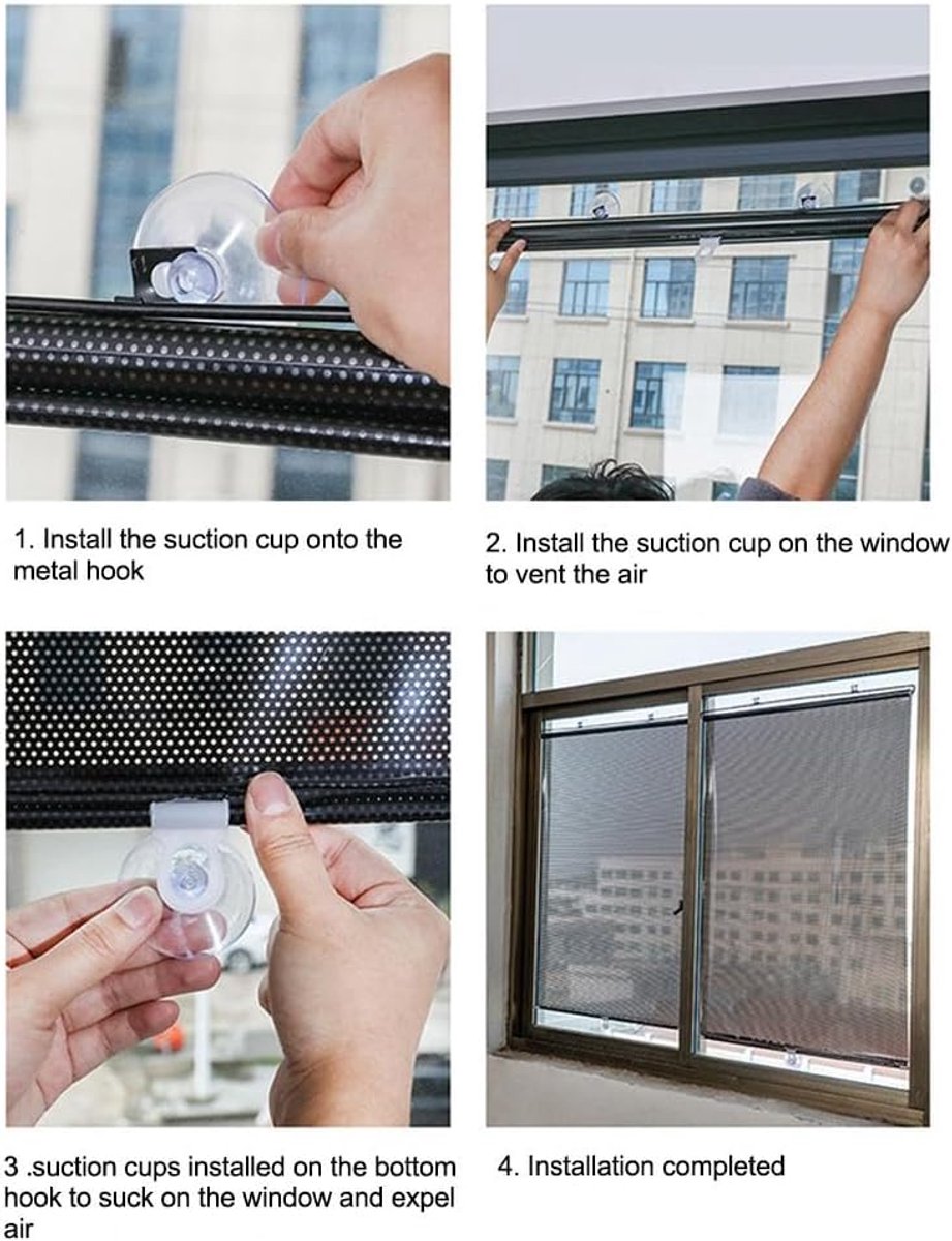 VHV - Verduisterend rolgordijn - Rolgordijn verduisterend - Zonnescherm raam - Met zuignappen - Zonder boren - Thermisch - Voor dakraam en slaapkamer - Set van 3 - Zwart / Zilver / Blauw thumbnail 8
