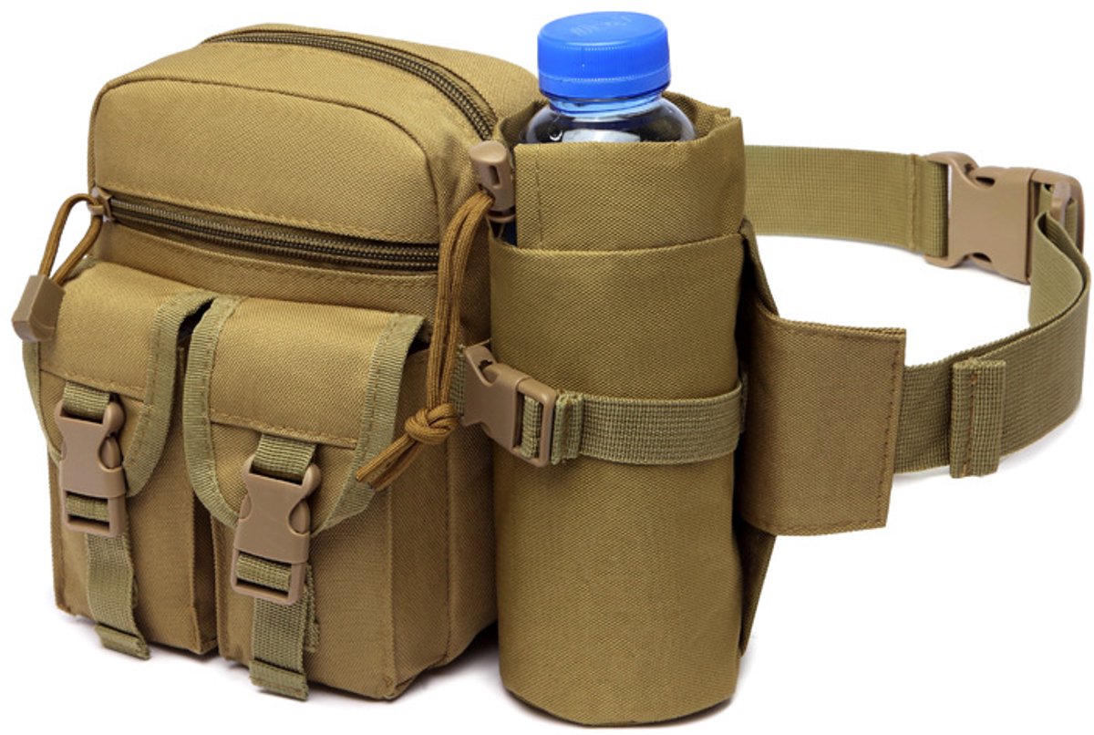 VHV - Heuptas - Tactische heuptas - Heuptas met fleshouder - Waterdicht - Verstelbaar - Voor wandelen, hardlopen en outdoor - Khaki