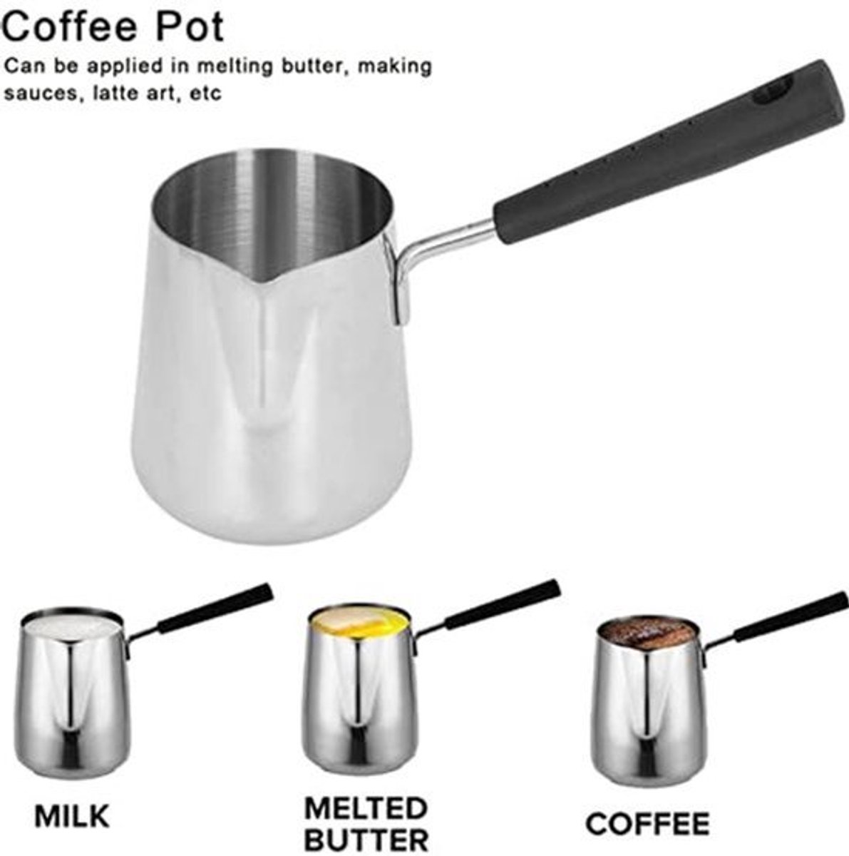 350ml Turkse Koffiepottom Stainless Steel - Glanzend, Mini Melkkan met Tuit