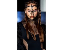 Mystical Allure – Luxe Zwarte Face Jewelry met Kettingen & Kristallen | Geleverd in luxe Satijnen Giftzakje | Gezichtssierraad | Bruiloft | Clubwear | Carnaval | Juweel | Ketting | BDSM Headpiece | Festival | Fetish | One Size | Dare to Undress