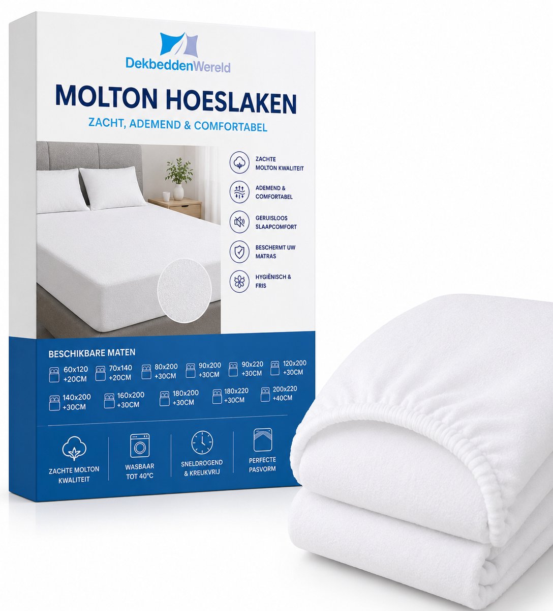Dekbeddenwereld Molton Hoeslaken 160x200 +30 cm – Zacht & Ademend – Rondom Elastiek
