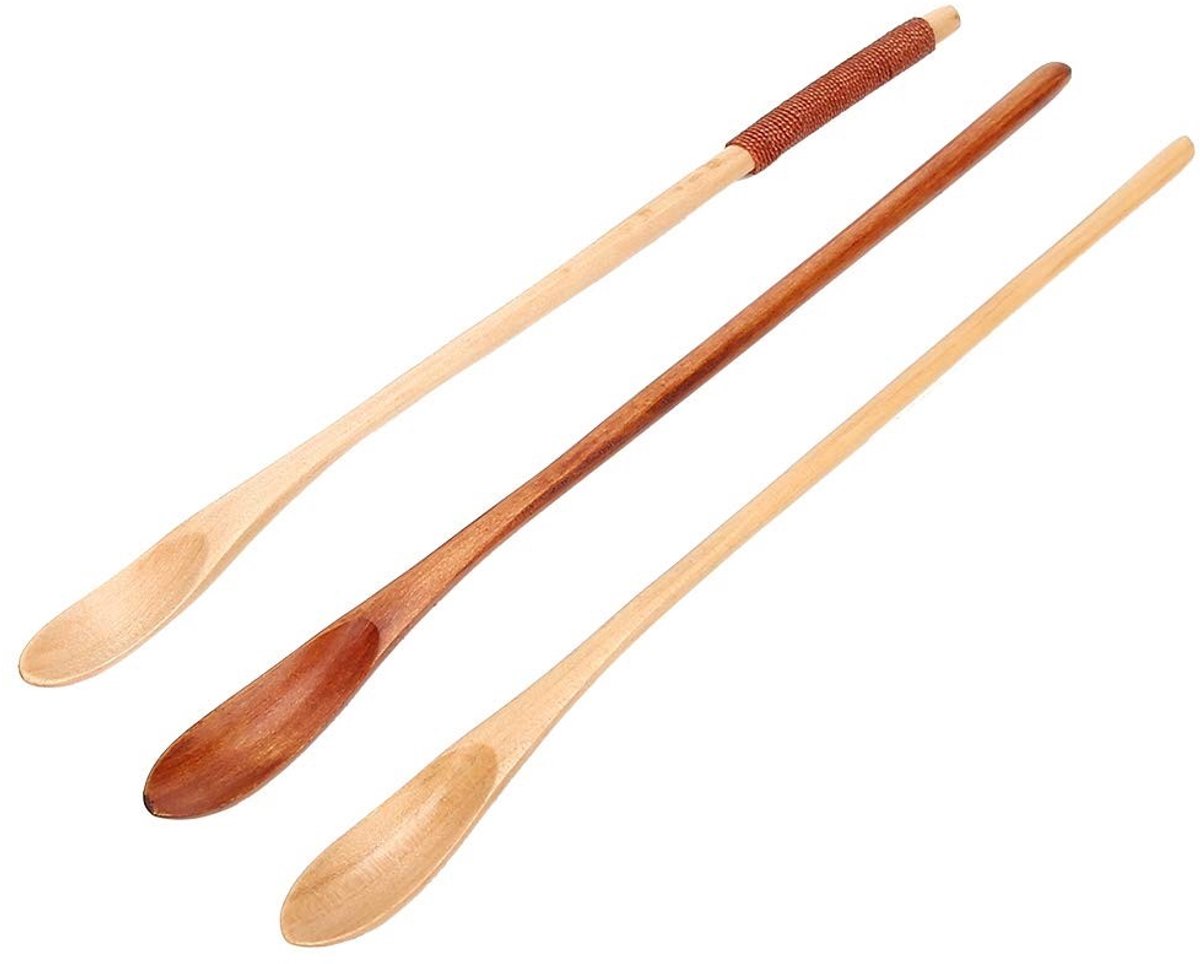 Jhubersproducts - Lange Handvat Koffie Lepel - Houten Roerstok - Praktisch Keukenaccessoire - 3 Stuks - Voor Koffie Thee en Jam - Ideaal voor Thuisgeb