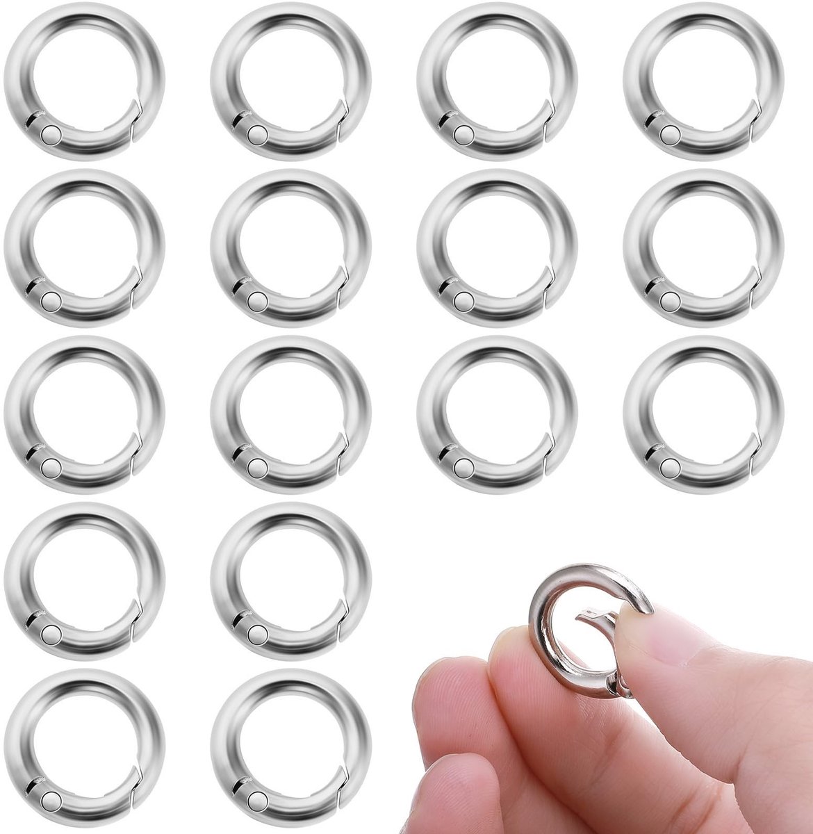 Jhubersproducts - Sleutelringen - Karabijnhaak - Lichtgewicht en corrosiebestendig - Zilveren kleur - Ringen voor doe-het-zelf - Handig voor handwerk
